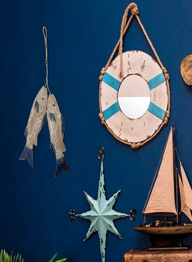GAPLUM Set of 2 Wooden Carved Fish Wall Hanging Nautical Ornaments Hand Carved Wood Fish Wall Hanging Sculpture Wooden Lake House Decor Indoor Outdoor Decoration - Image 4